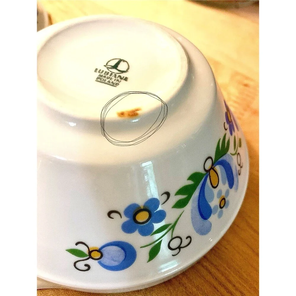 Vintage Lubiana Poland Handled Cream Soup Bowls Kashubian Floral Set Of 4